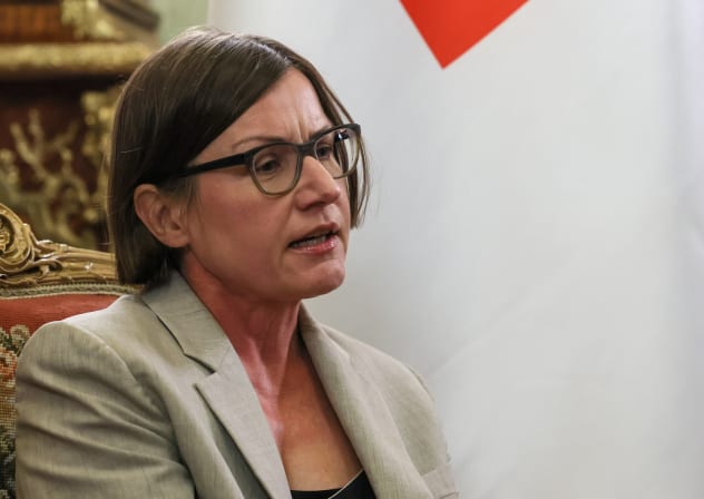 International Committee of the Red Cross (ICRC) President Mirjana Spoljaric speaks during a meeting with Russia's Foreign Minister in Moscow on July 1, 2026.