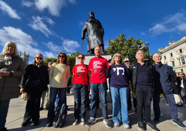 Activists challenged British antisemitism by standing with Israel launched a new campaign next to the Winston Churchill statue in Parliament Square on Saturday, October 10, 2026. 