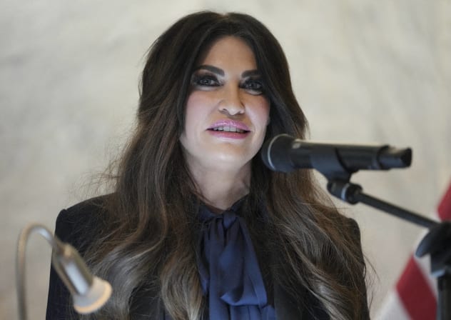US Ambassador to Greece Kimberly Guilfoyle speaks during a dedication ceremony at the chancery of the US Embassy in Athens, on October 7, 2026.
