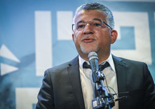 Yousef Jabareen, chairman of the Joint List, attends the party’s campaign launch event ahead of the upcoming Israeli general elections, in Tel Aviv, October 5, 2026