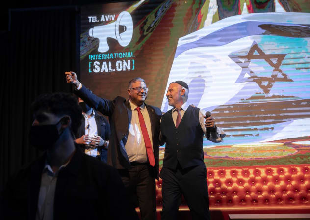 National Security Minister Itamar Ben-Gvir and Yishai Fleisher at an English-speaking election campaign event for his far-right Otzma Yehudit party at the Tel Aviv International Salon, Monday, October 12, 2026. 