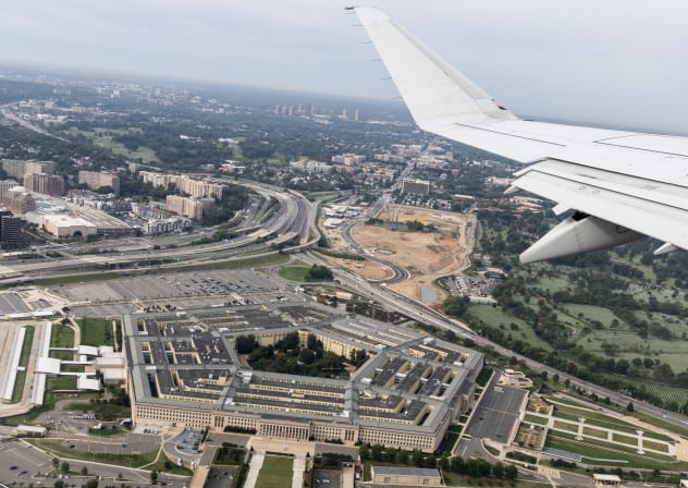 The Pentagon is seen from a flight taking off from Ronald Reagan Washington National Airport on October 10, 2026 in Arlington, Virginia; Illustrative.