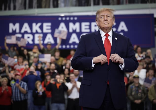 .S. President Donald Trump arrives for a campaign rally at the Menard Memorial Sports Center on October 13, 2026 in Wasilla, Alaska. 