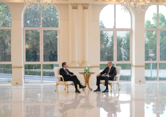 President Isaac Herzog meets with president Ilham Aliyev of Azerbaijan at the Presidential Palace in Baku, October 14, 2026.