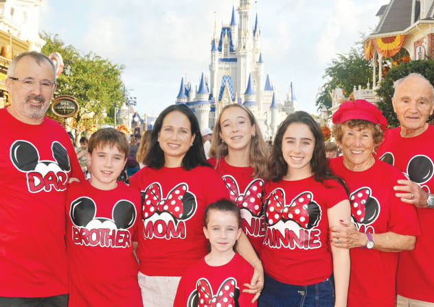 Writer's family in the Magic Kingdom: Matan (L), Ariel (top), Eliana (R), Ye’ela (front); writer at 2nd R.