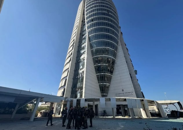 The damage caused to the Sail Tower (“The Missile” Building) in Haifa by Iranian missile during Operation Rising Lion.