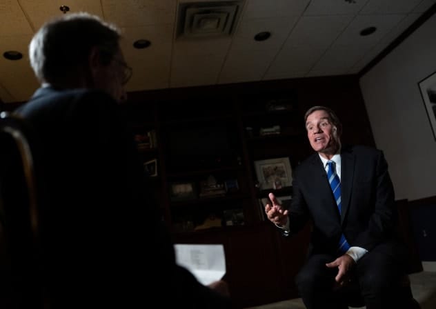U.S. Senator Mark Warner (D-VA) speaks during an interview with Reuters on artificial intelligence on Capitol Hill in Washington, D.C., U.S., September 16, 2026. 