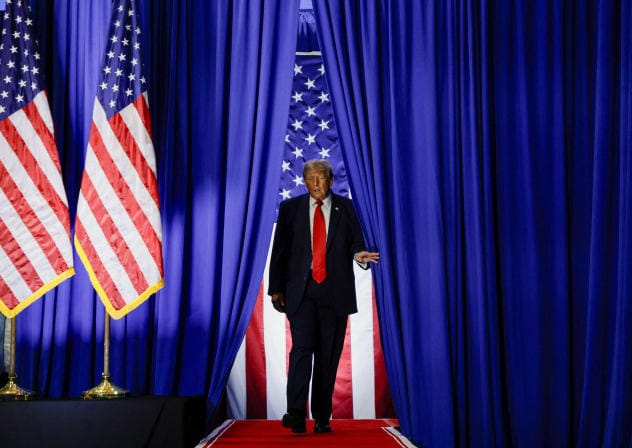 US President Donald Trump arrives at a campaign rally in Sioux City, Iowa, US, October 22, 2026.