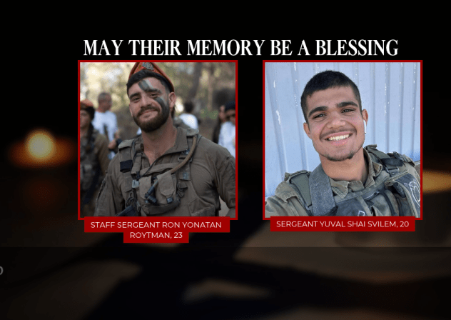 Fallen soldiers Staff Sergeant Ron Yonatan Roytman and Sergeant Yuval Shai Svilem, killed on October 23, 2026, during a terror attack in Hebron, West Bank.