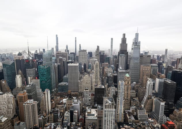 The midtown Manhattan skyline is pictured from the top of the Empire State Building in New York on March 3, 2026. 