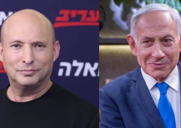 Former prime minister Naftali Bennett (L), Prime Minister Benjamin Netanyahu. 