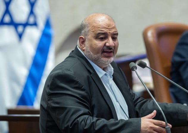 MK Mansour Abbas attends a plenum session and a vote on a bill to split the duties and powers currently held by the attorney general between two separate officeholders, at the assembly hall of the Knesset, the Israeli parliament in Jerusalem, July 15, 2026. 