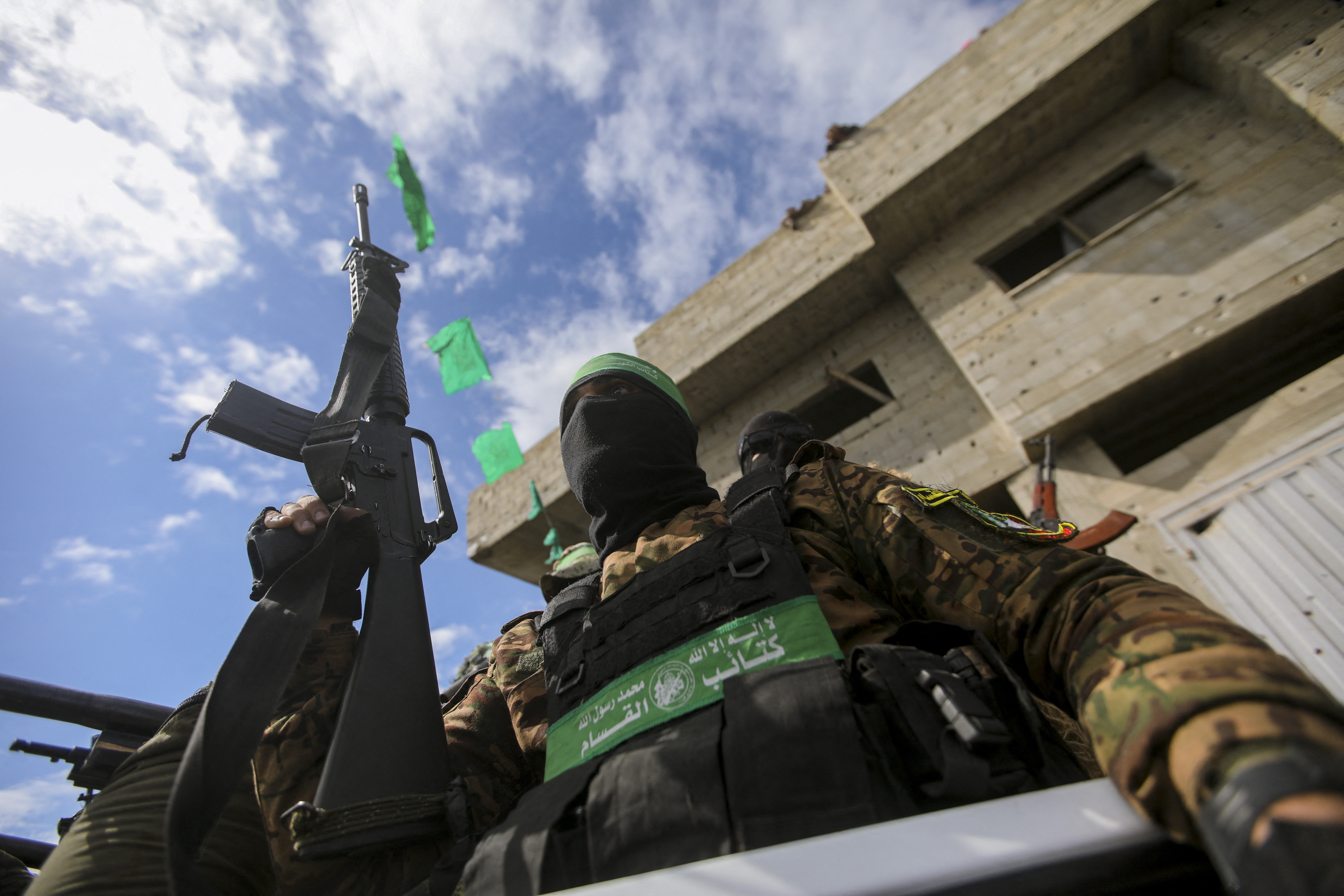 A Hamas terrorist in the Gaza Strip. February 22, 2025. (photo credit: YOUSSEF ALZANOUN/MIDDLE EAST IMAGES/AFP VIA GETTY IMAGES)