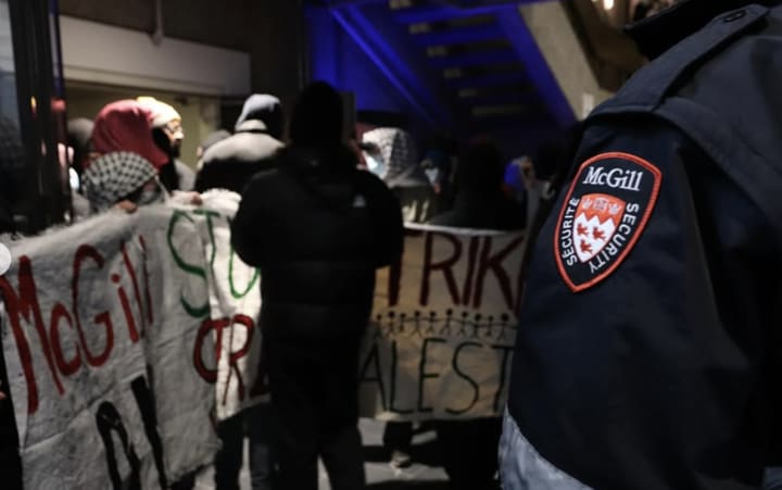  Student protest at McGill University in Quebec.  (photo credit: screenshot, SECTION 27A COPYRIGHT ACT)