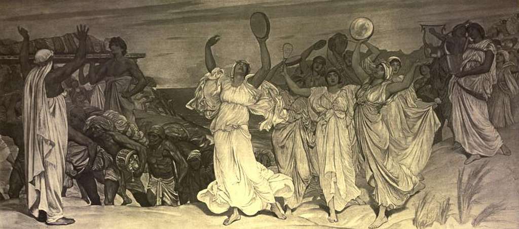 Engraving: The Song of Miriam (1880), by William Blake Richmond. (photo credit: CREATIVE COMMONS)