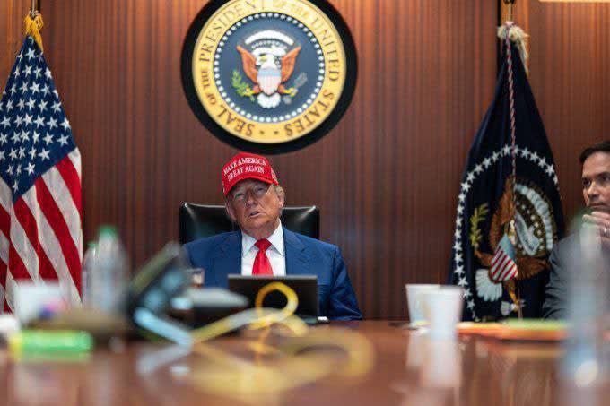  US President Donald Trump and members of his cabinet in the situation room during US strikes on Iran, June 22, 2025. (photo credit: WHITE HOUSE)