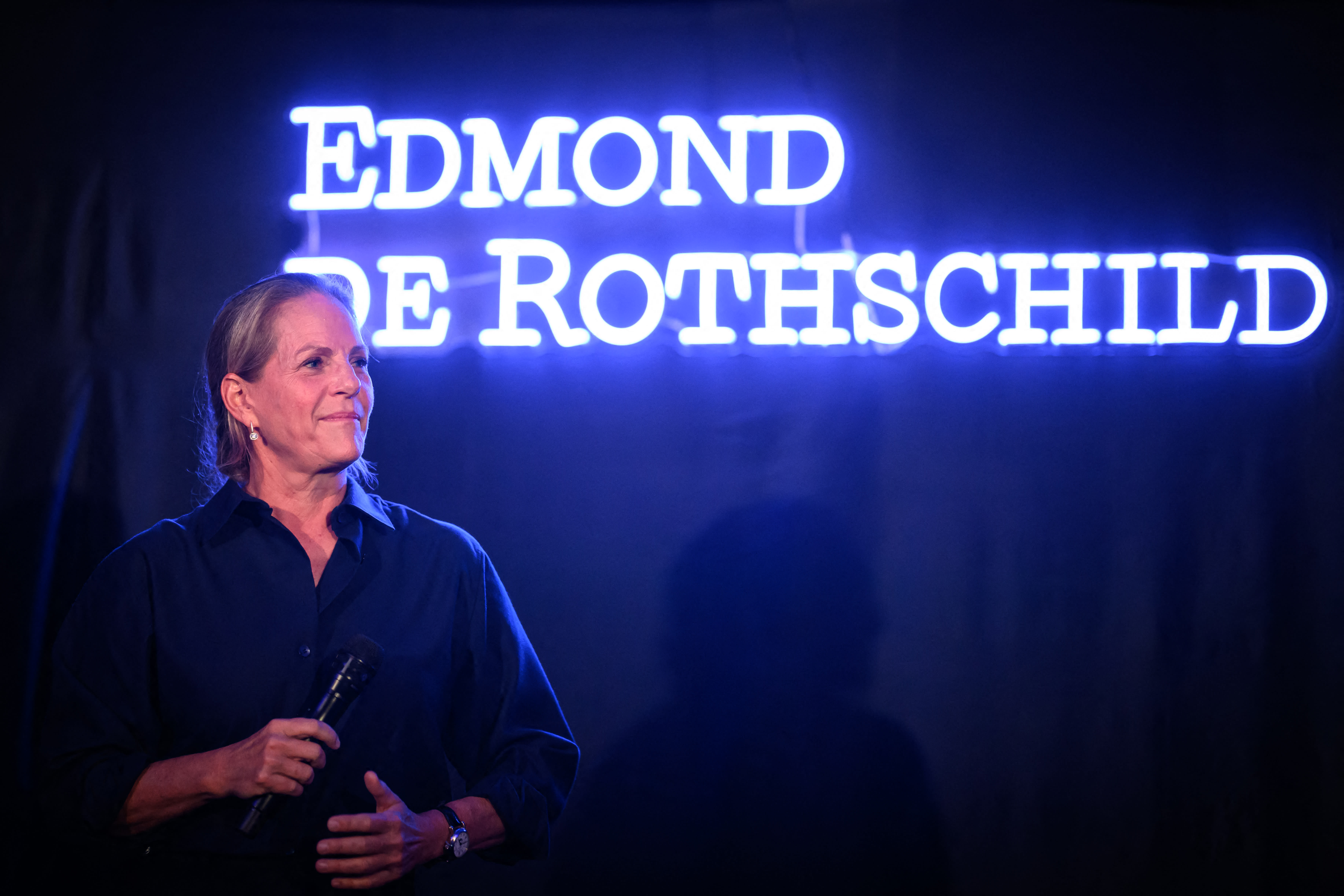French Edmond de Rothschild group general director Ariane de Rothschild looks on during a press conference prior to the unveiling of the Ultim multihull Gitana 18 Maxi Edmond de Rothschild in Lorient, north-western France on December 3, 2025. (photo credit:  Loic VENANCE / AFP via Getty Images)