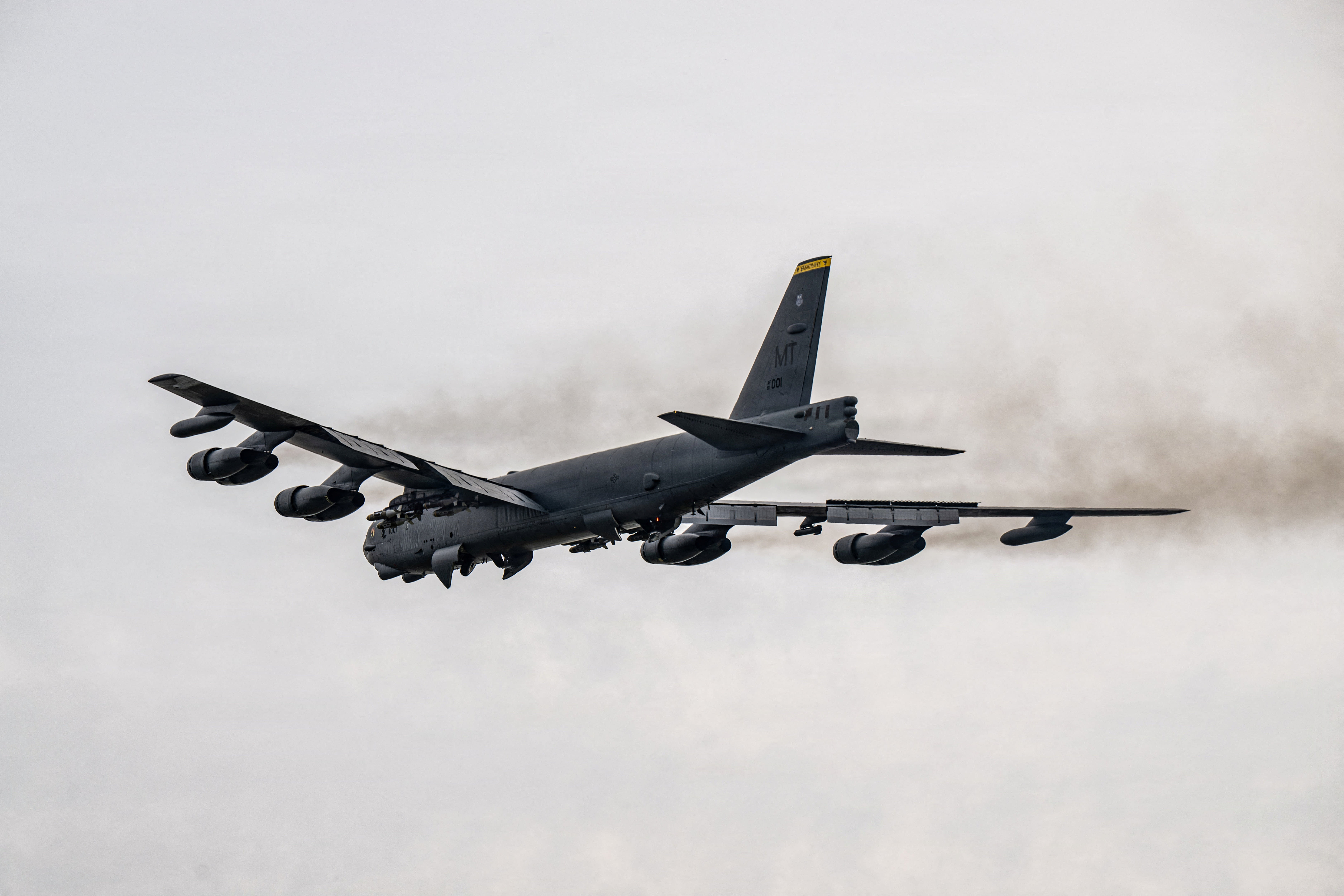 An Air Force B-52 Stratofortress takes off in support of Operation Epic Fury during the Iran war at an undisclosed location, March 22, 2026. (photo credit: Courtesy of U.S. Air Force/Handout via REUTERS)