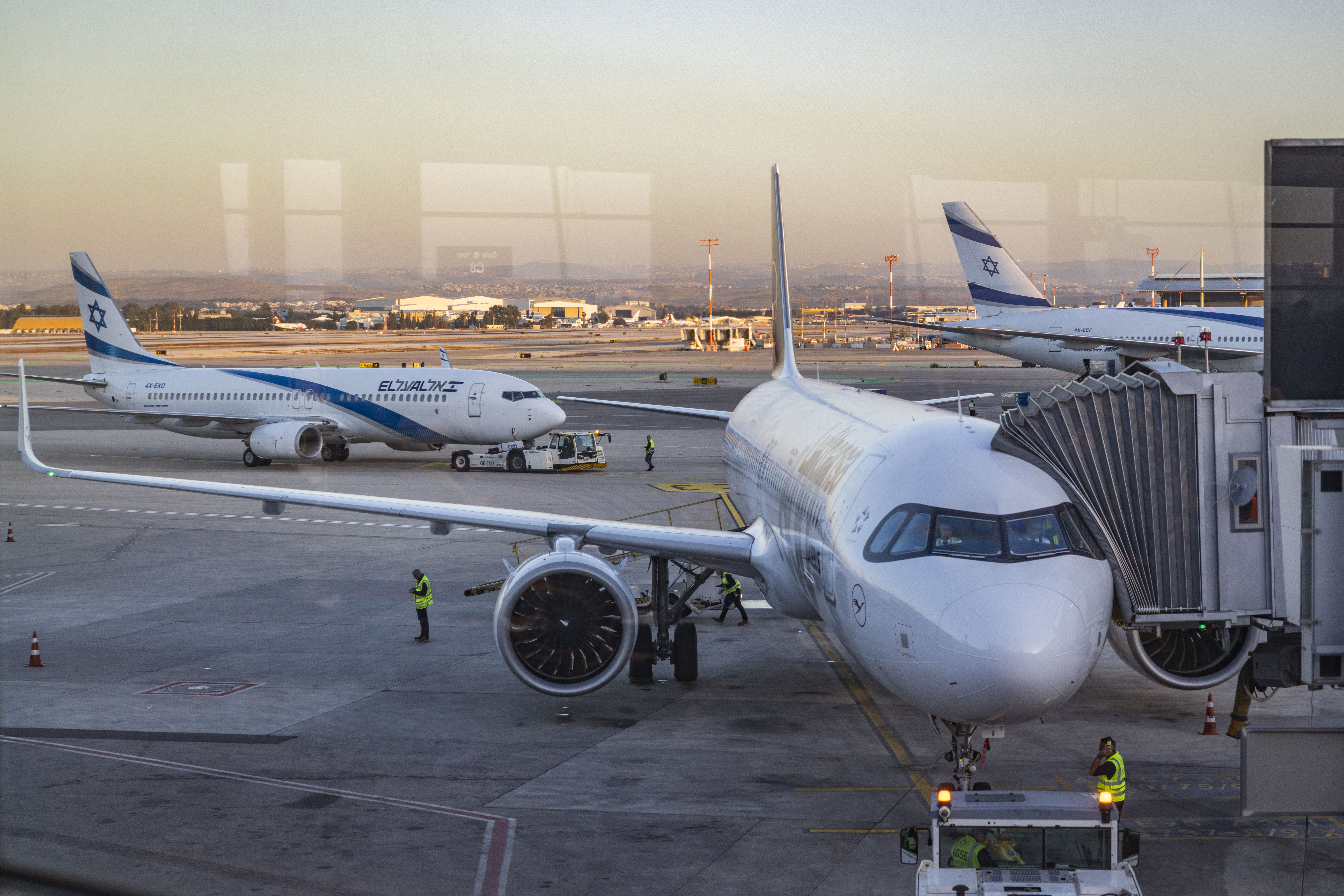 Airplanes at the Ben Gurion International airport. February 11, 2026. (photo credit: NATI SHOHAT/FLASH90)