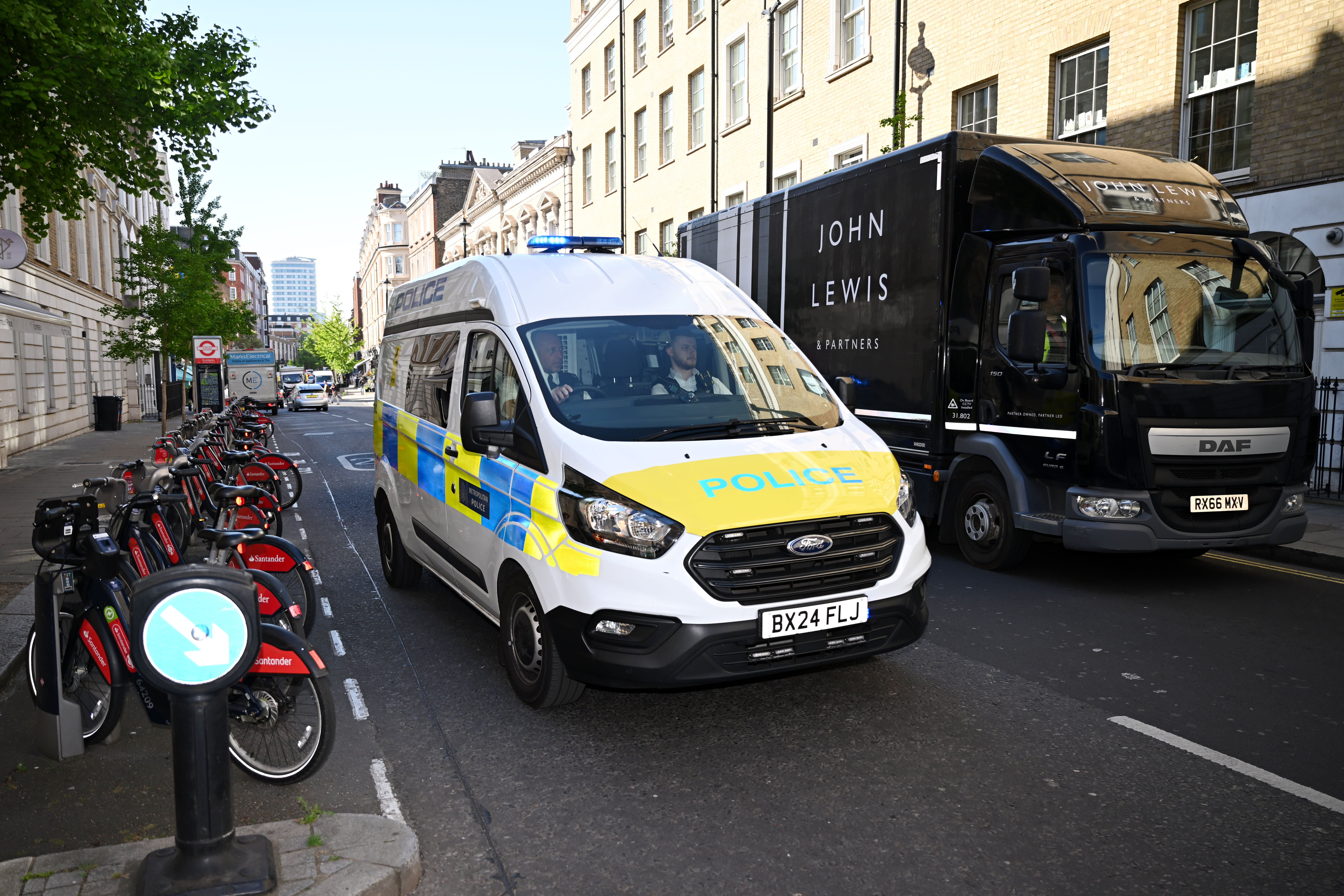 A police van arrives at Westminster Magistrates