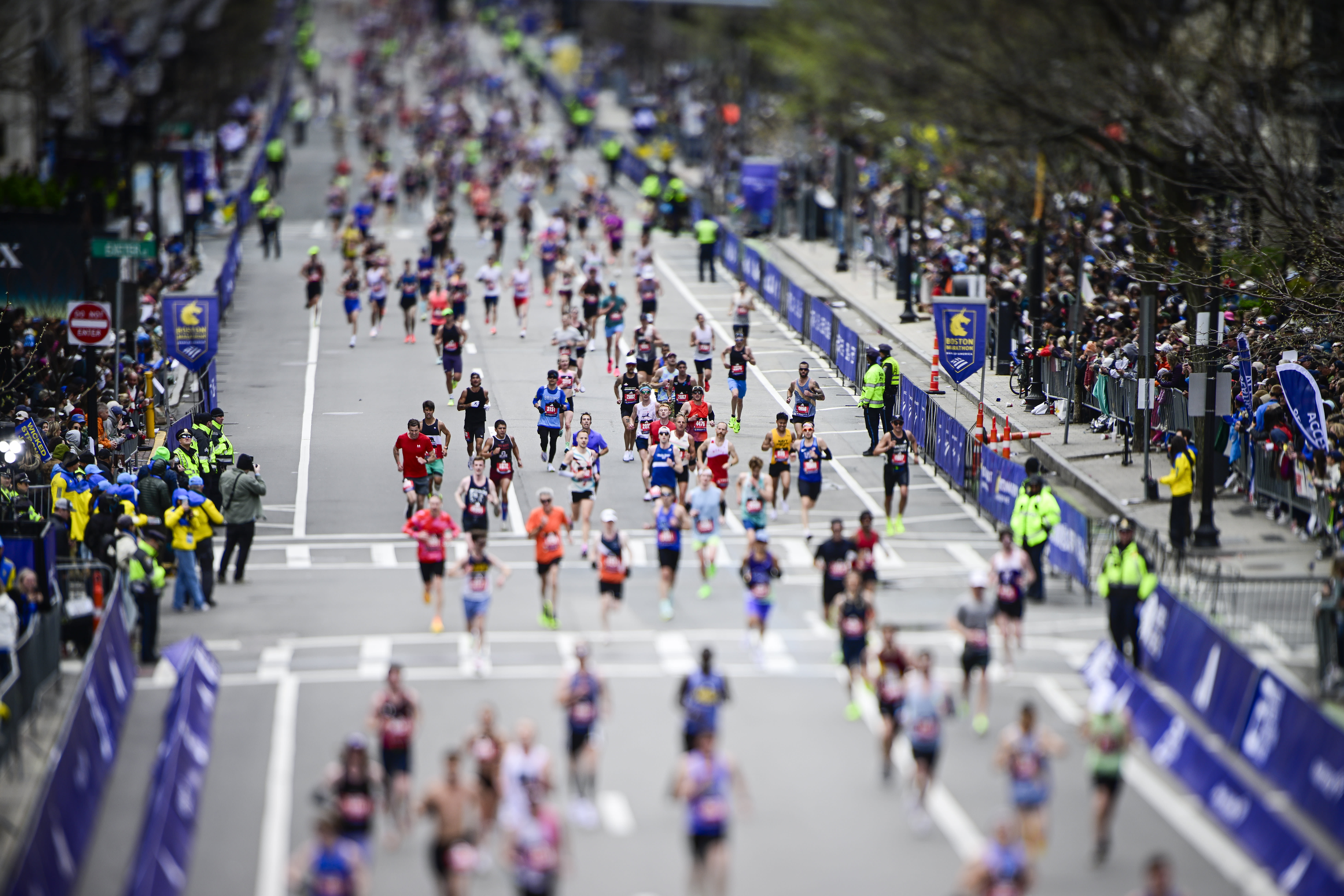  Runners cross the finish line during the 130th Boston Marathon on April 20, 2026 in Boston, Massachusetts. (photo credit: Jaiden Tripi/Getty Images)