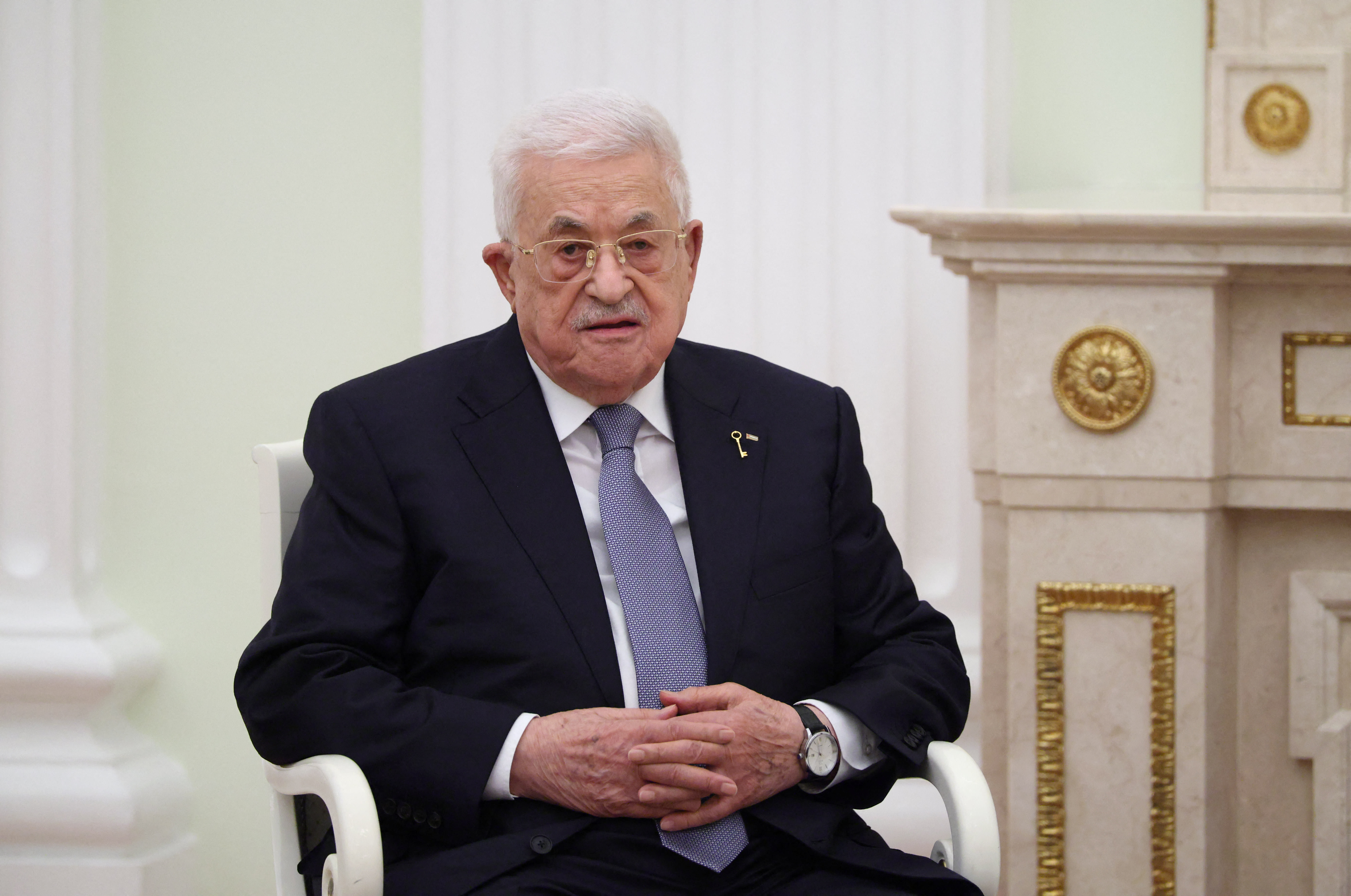 Palestinian President Mahmoud Abbas attends a meeting with Russian President at the Kremlin in Moscow on January 22, 2026. (photo credit: Ramil Sitdikov / POOL / AFP via Getty Images)