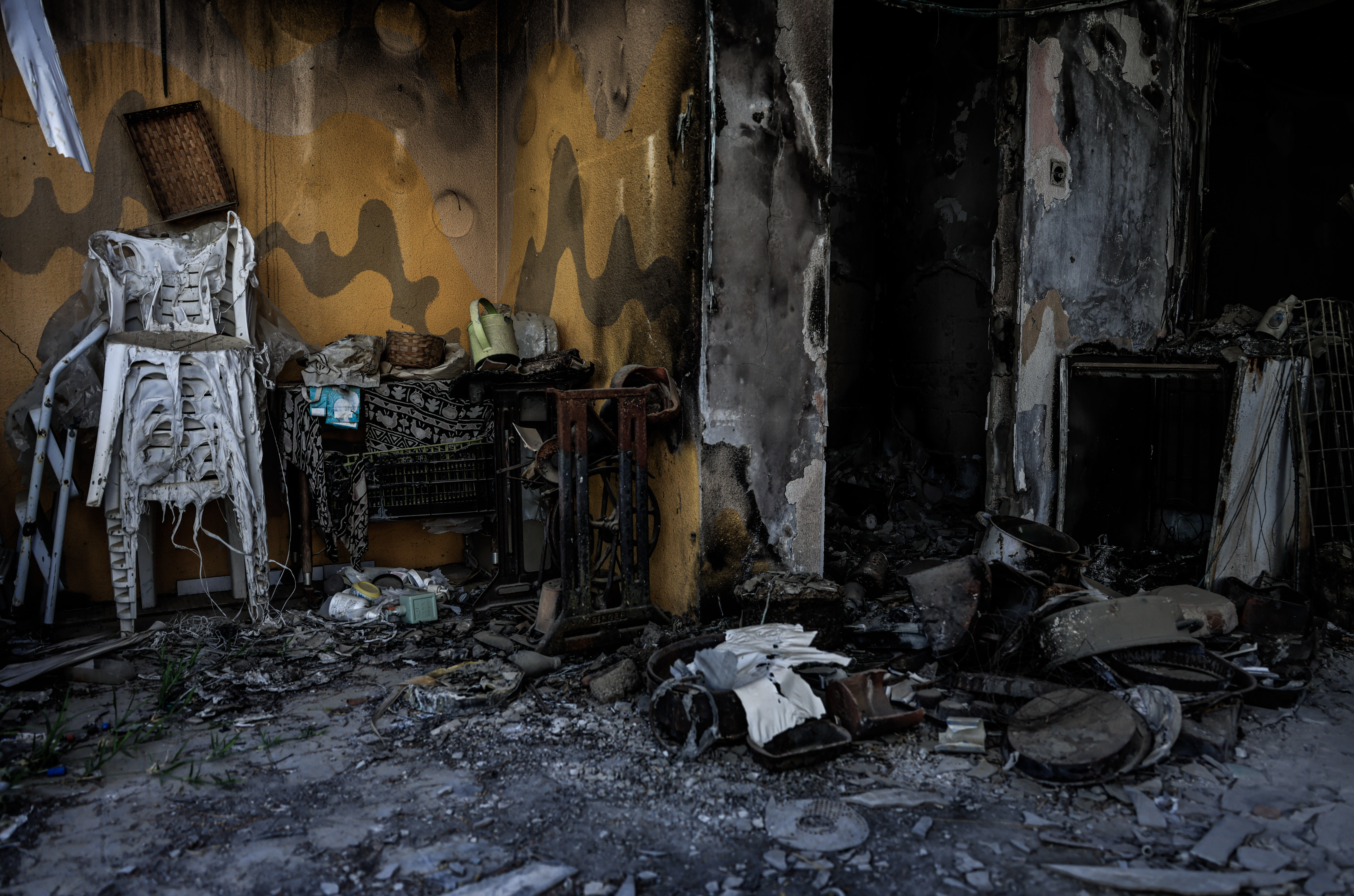 Devastation inside a home on Kibbutz Nir Oz from the October 7, 2023, massacre. (photo credit: ISAFRIR ABAYOV/FLASH90)