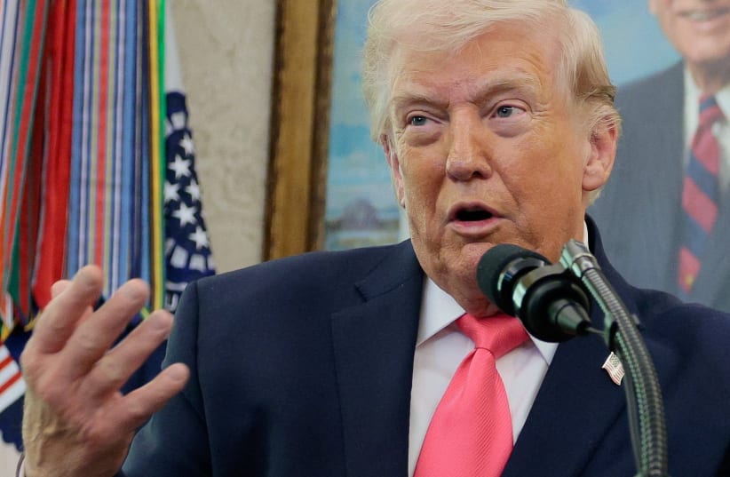 US President Donald Trump speaks as he attends Markwayne Mullin's swearing-in as Department of Homeland Security (DHS) Secretary, at the White House in Washington, DC, US, March 24, 2026. 