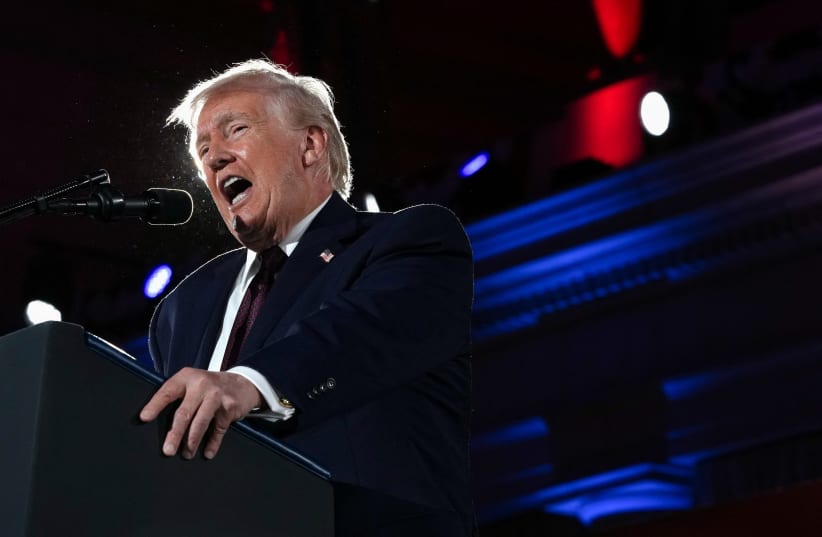 US President Donald Trump speaks during the National Republican Congressional Committee (NRCC) annual fundraising dinner in Washington, March 25, 2026.