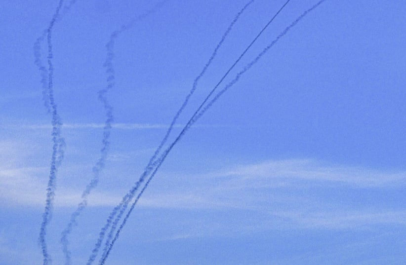 Anti-missile batteries fire interception missiles toward incoming ballistic missiles launched from Lebanon, as seen in northern Israel, April 11, 2026.