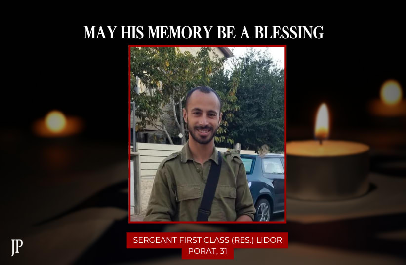 Sergeant First Class (res.) Lidor Porat, 31, killed in southern Lebanon. (photo credit: Canva, IDF SPOKESPERSON