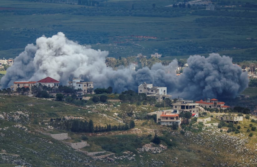 SMOKE RISES from southern Lebanon, as seen from the Israeli side of the Israel-Lebanon border, in northern Israel, May 6, 2026. (photo credit: REUTERS/Ammar Awad TPX IMAGES OF THE DAY)