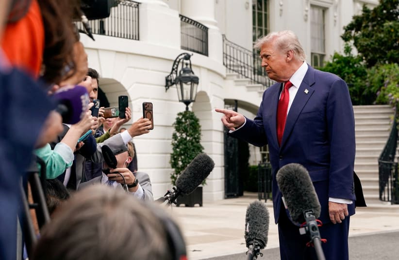  President Donald Trump gestures as he talks to reporters at the White House in Washington, DC, US, May 8, 2026.