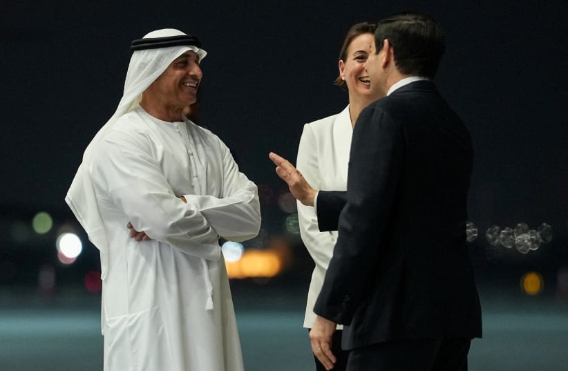 US Secretary of State Marco Rubio speaks to the media upon his arrival at Al Bateen Executive Airport to discuss the interim deal between the US and Iran with Arab Gulf allies, in Abu Dhabi, United Arab Emirates, June 23, 2026. (photo credit: REUTERS/Eric Lee)