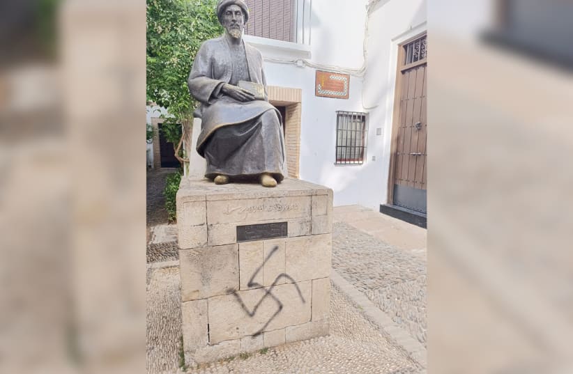 Police investigate swastika graffiti painted over Rambam statue in Cordoba, Spain
