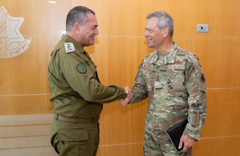 IDF Chief of Staff Lt.-Gen. Eyal Zamir meets US Air Force Chief Gen. Kenneth S. Wilsbach at the IDF's Kirya headquarters in Tel Aviv, August 23, 2026.