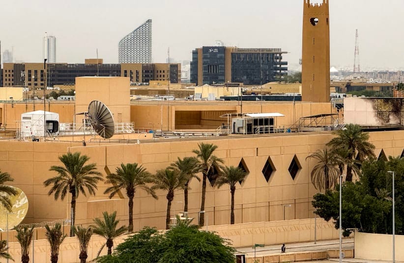  SAUDI-IRAN-US-ISRAEL-WAR The US embassy headquarters in Riyadh is pictured on March 3, 2026, after it was hit by drone strikes earlier. Iran hit back at industrial and diplomatic targets across the Middle East on March 3, with Washington warning its citizens to evacuate the entire region.