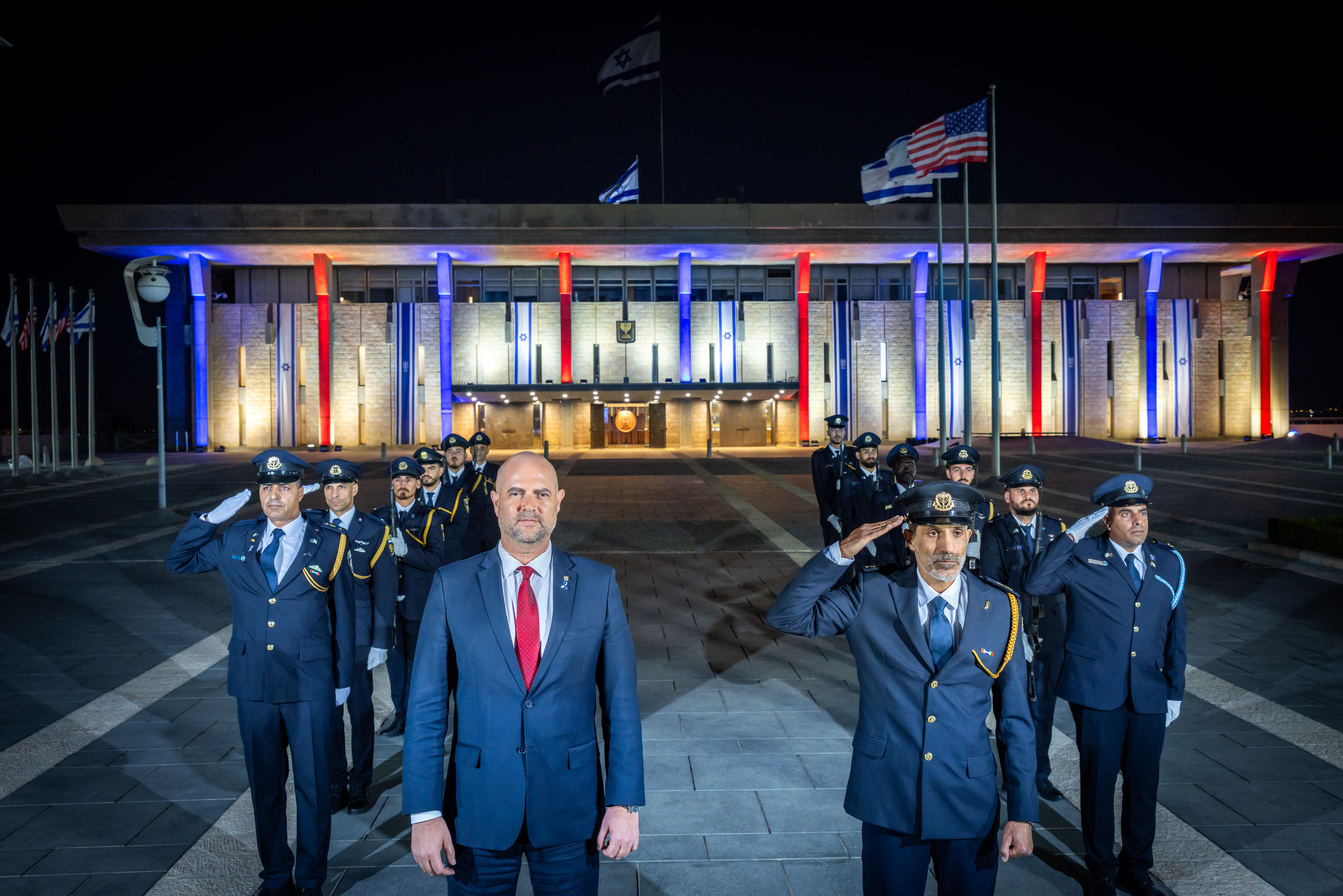  Knesset building illuminates in colors of US flag in honor of Trump