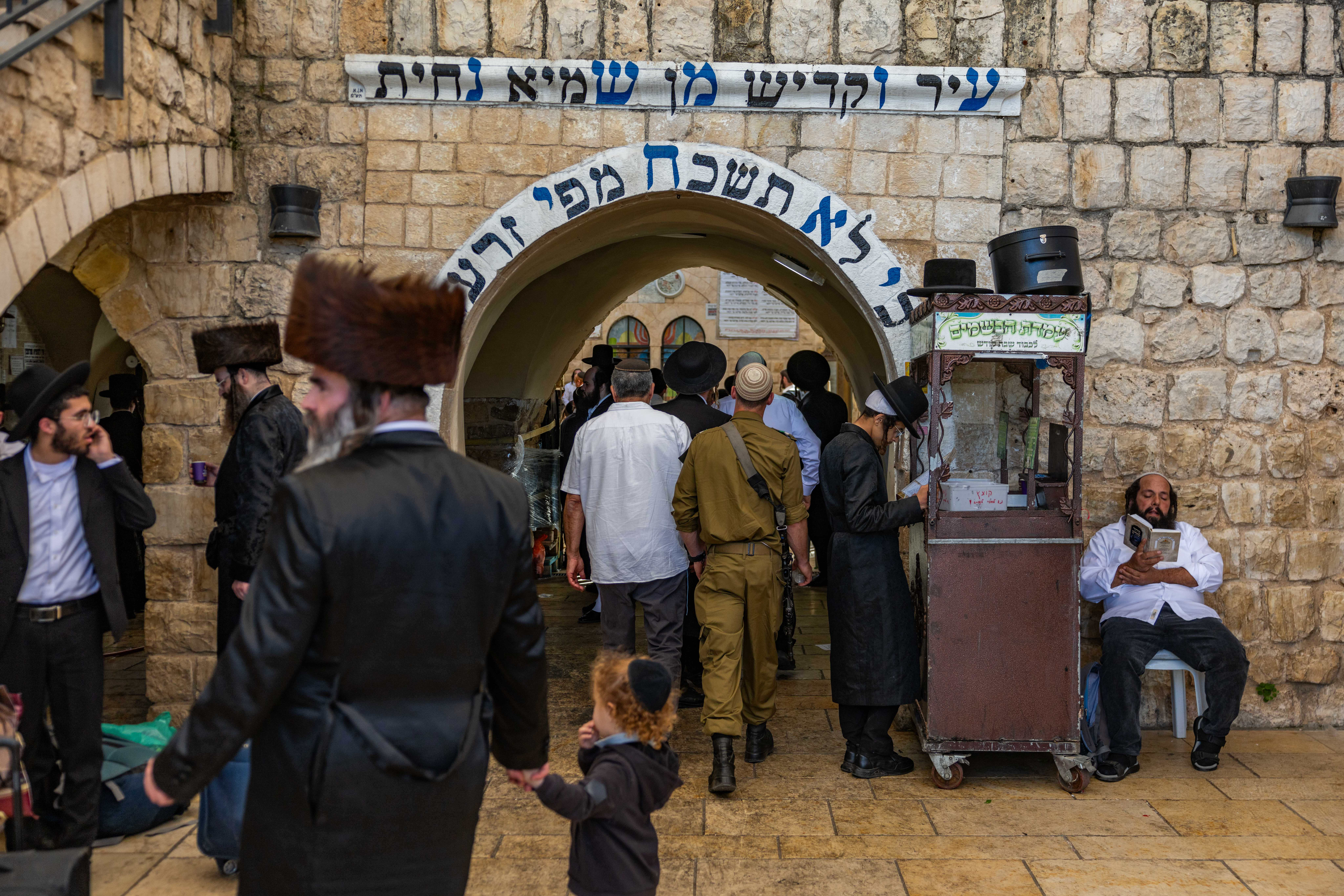 Jewish worshippers visit the gravesite of Rabbi Shimon Bar Yochai (Rashbi) in Meron, northern Israel, ahead of the Jewish holiday of Lag BaOmer, May 1, 2026. (photo credit: CHAIM GOLDBERG/FLASH90)