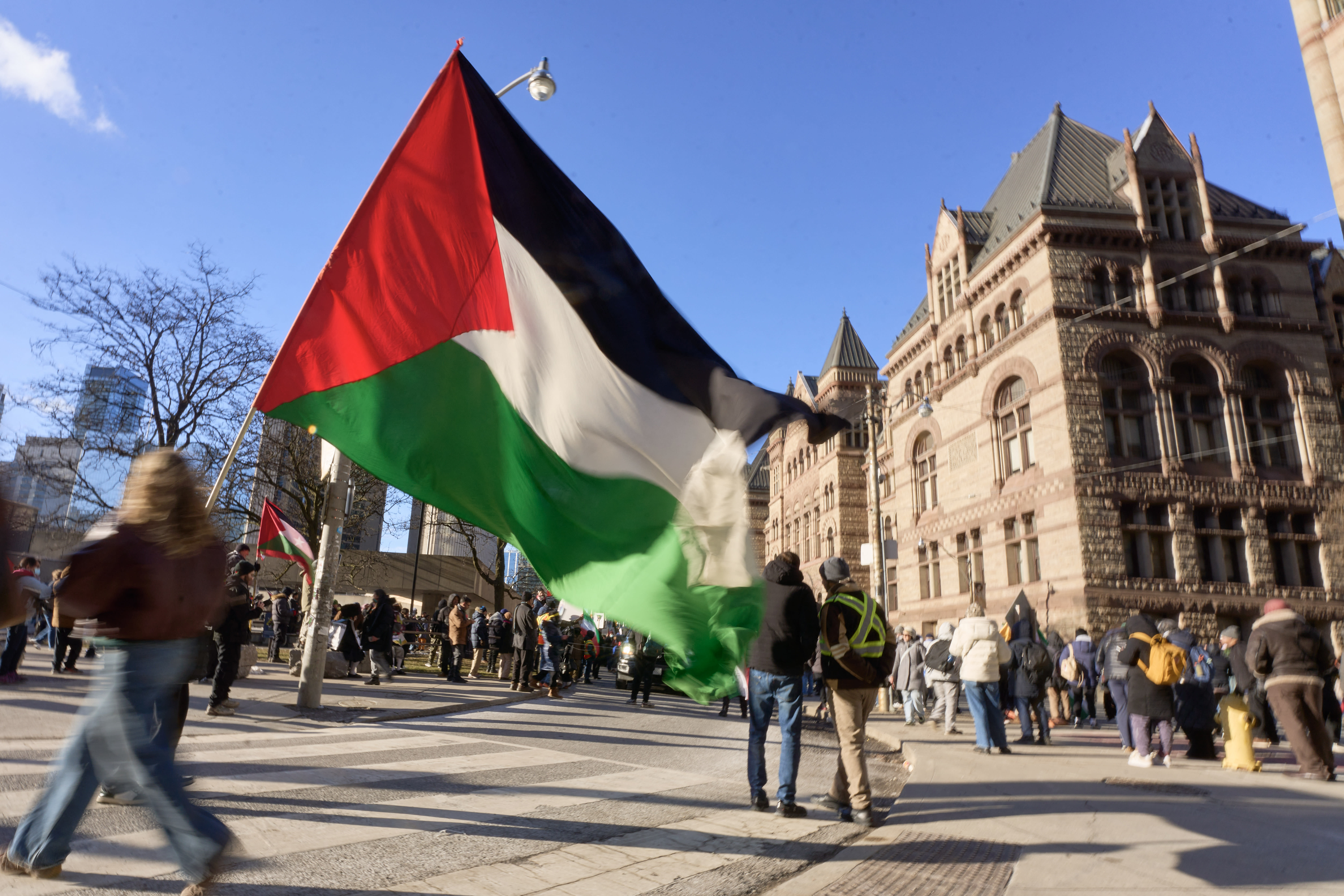 Al-Quds day protestors march through the streets in Toronto, Ontario, on March 14, 2026. (Illustrative) (photo credit: Geoff Robins / AFP via Getty Images)