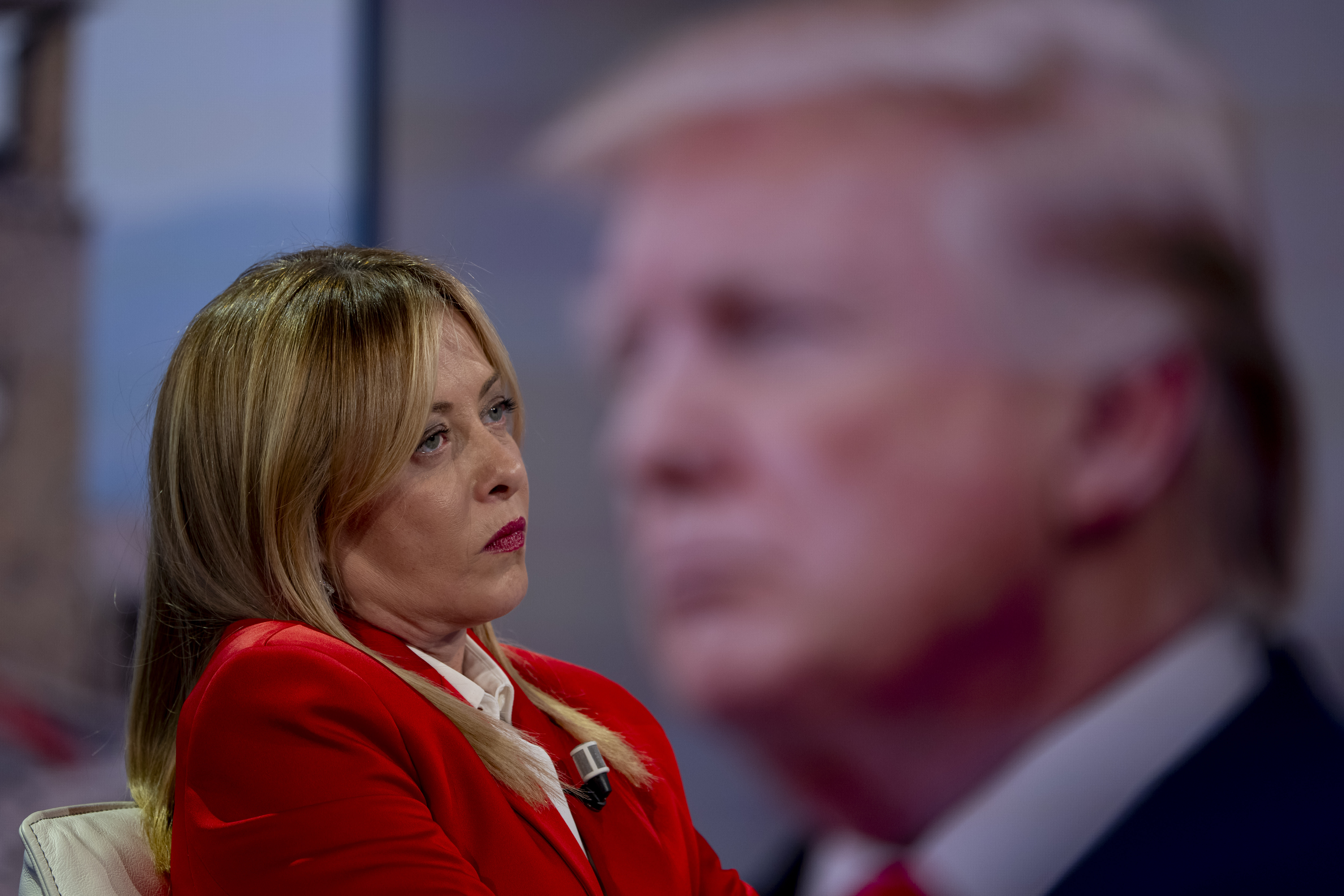  Italian Prime Minister Giorgia Meloni is seen on the set of the "Porta A Porta" TV Show - 30th Anniversary TV show at Rai Studios on January 21, 2026 in Rome, Italy.  (photo credit: Antonio Masiello/Getty Images)