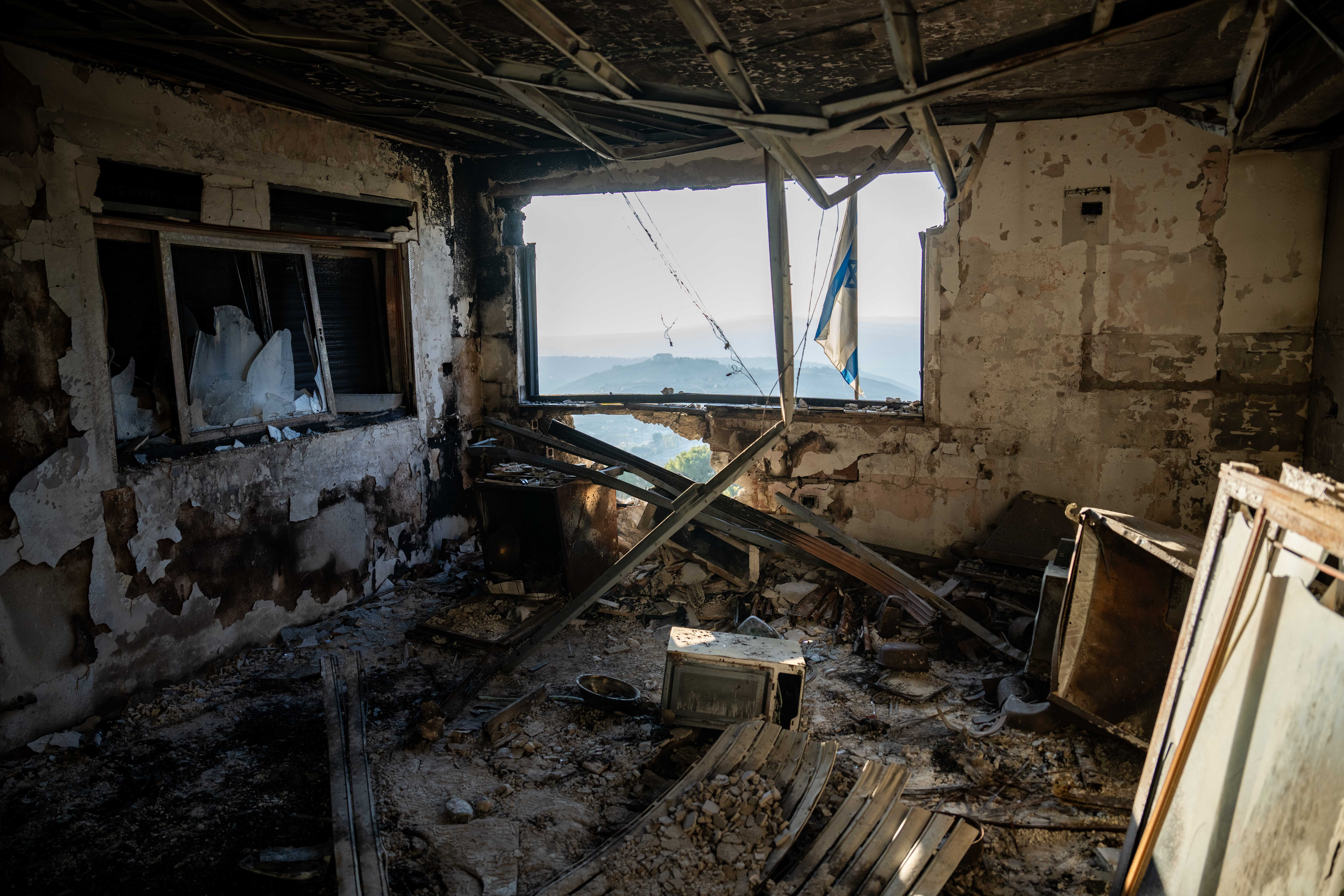 View of the damage caused by Hezbollah in Kibbutz Manara, on the Israeli border with Lebanon, December 2, 2024. (photo credit: ERIK MARMOR/FLASH90)