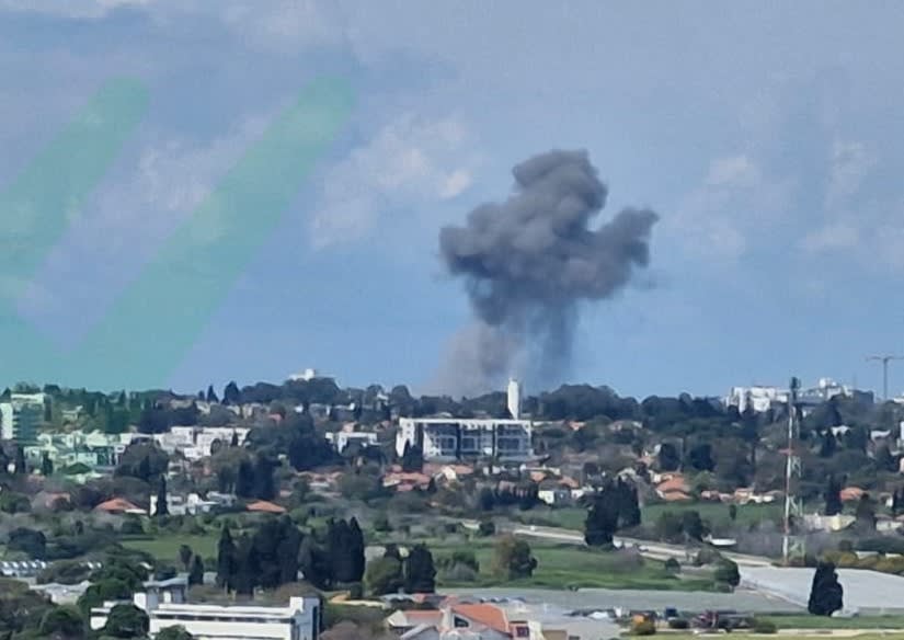 Smoke rises from an Iranian missile impact site in Hadera. March 25, 2026. (photo credit: SECTION 27A COPYRIGHT ACT)