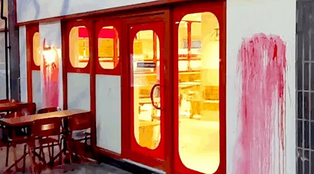 Red paint was splattered on the entrance to a north London branch of Gail
