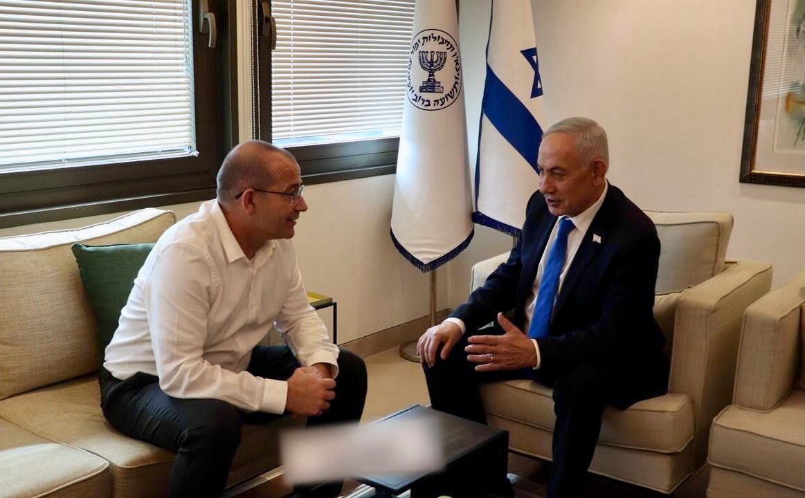 Prime Minister Benjamin Netanyahu holds first working meeting with the Director of the Mossad Roman Gofman at the Mossad headquarters. (photo credit: GPO)