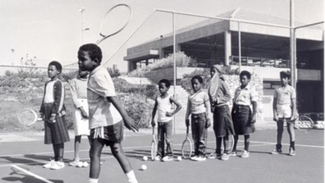 1985: Ethiopians at center shortly after arrival in Israel 