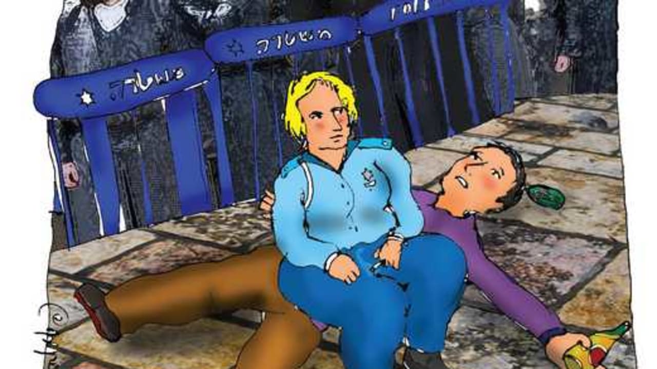 CARTOON police sitting on protester's chest521