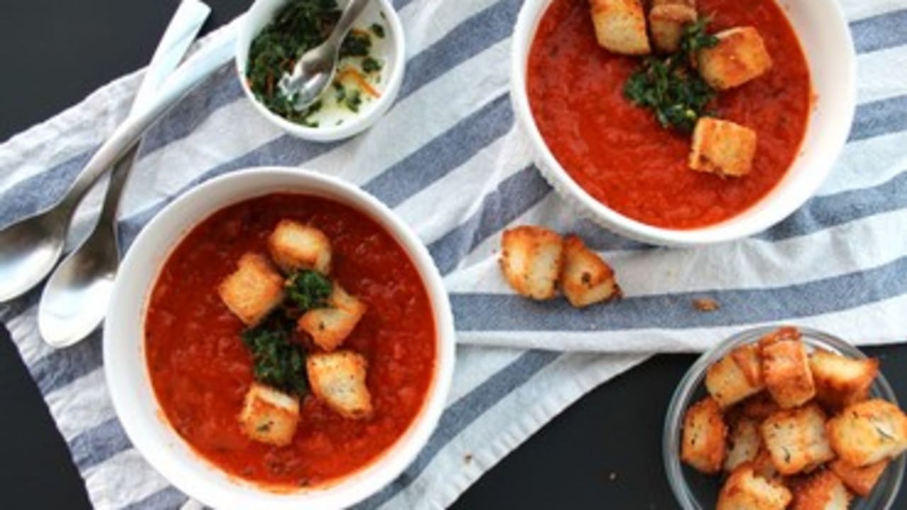Grilled Tomato Soup with Gremolata Topping