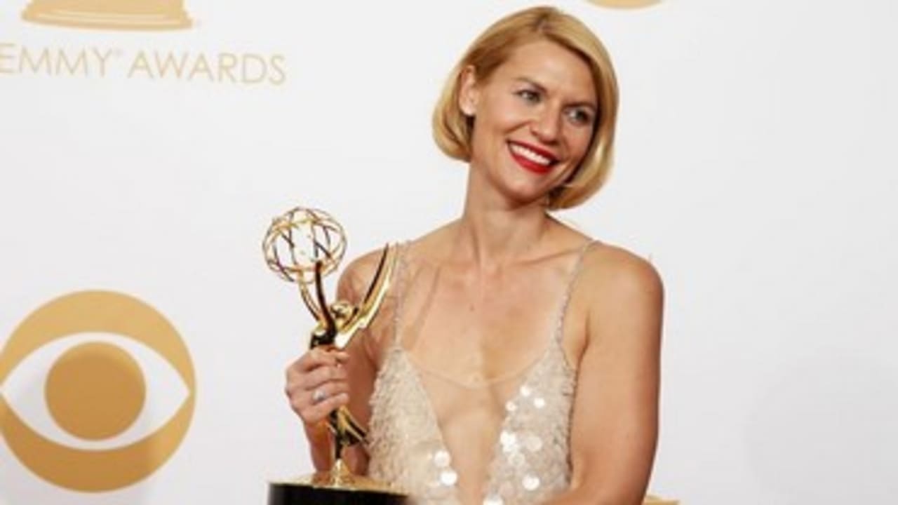 Claire Danes 'Homeland' poses backstage at Emmy Awards
