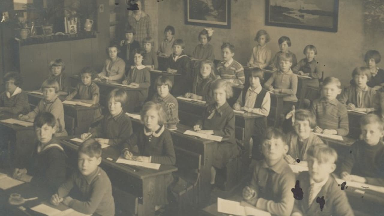 Students sit in class in April, 1924, in the district of Scheveningen in the Hague, Netherlands.